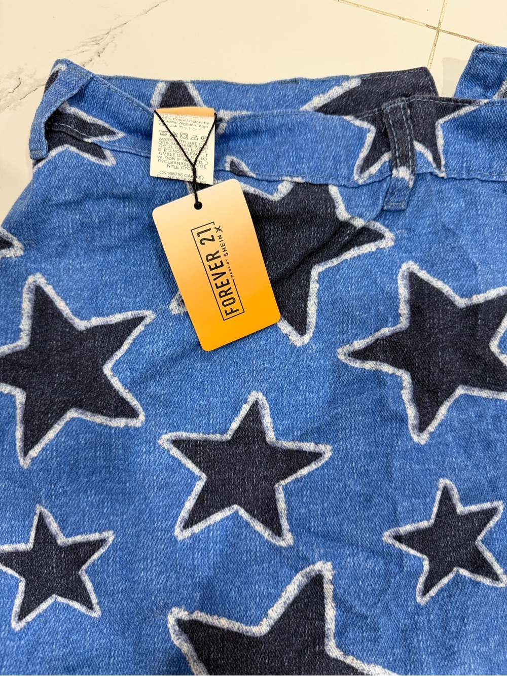 Forever 21  Blue Denim Skirt with Navy Star Print